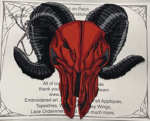 Huge RED Wicked Ram Skull Patch Iron on Patch or Sew on Pagen Punk Gothic Goth Patch