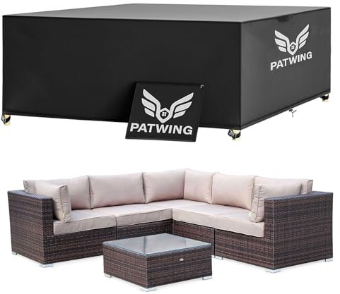 PATWING Housse Salon de Jardin, Housse Table de Jardin avec Corde et Boucle Verrouillage, Housses pour Mobilier de Jardin, Bâche de Protection Étanche 600D Oxford Tissu Imperméable (170*94*70cm)