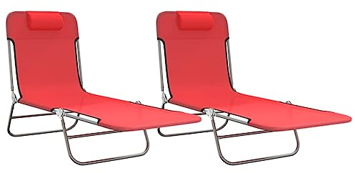 vidaXL Sonnenliegen Klappbar 2 STK. Rot Textilene und Stahl