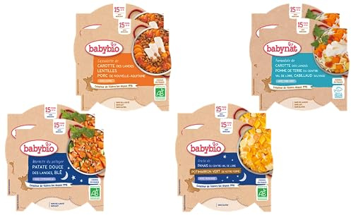 BABYBIO - Pack Semaine - 8 Assiettes pour bébé - Repas midi et soir - Dès 15 Mois - 4 recettes - BIO - 8 x 260g