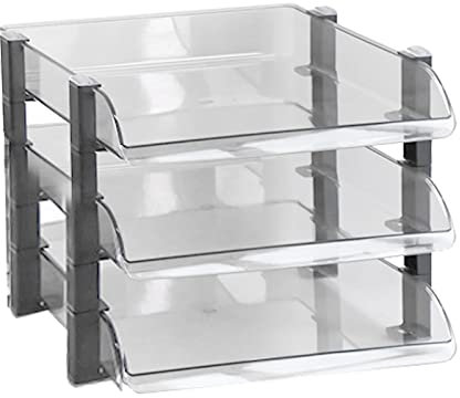 Schreibtisch Ablage Briefablage, Regal für Geschichtete Klassifizierte Dokumente mit Großer Kapazität, Briefablage Organizer, Schreibtisch Akten Organizer Halter(Transparent-3 Schicht)