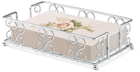 Napkin Holder & Guest Towel Tray - Stainless Steel Disposable Paper Towel Dispenser for Bathroom, Table, Kitchen Countertop, Dinner Table, Vanity