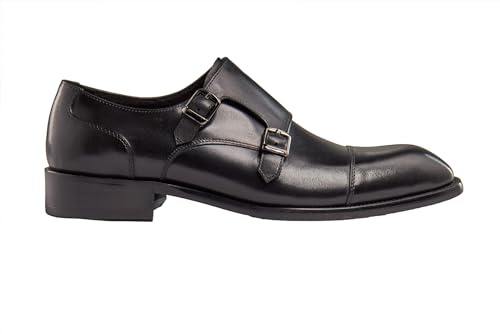 Xposed Men’s Hand Crafted Polished Smooth Real Leather Double Buckle Monk Strap Shoes