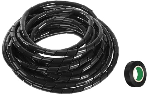sourcing map Spiral Cable Wrap 29.5ft/9M 10mm Cable Management Sleeve Cord Organizer Flexible PE for Computer Wire, Charging Cable Black with Tape