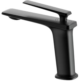 Badezimmer weißes Einbauwaschbecken Druckwasserhahn für Warm- und Kaltwasser, schwarz