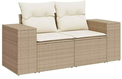 vidaXL Gartensofa mit Kissen 2-Sitzer Beige Poly Rattan