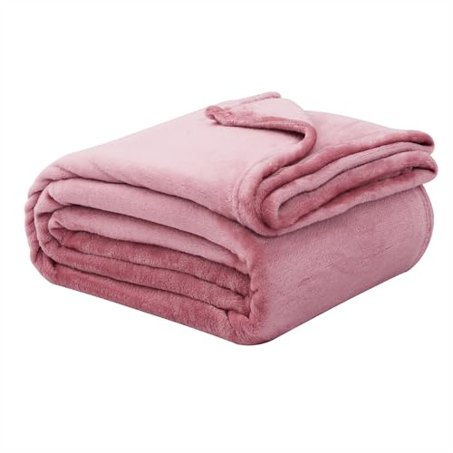 GC GAVENO CAVAILIA Flannel Fleece Fluffy Throw Blanket, Soft Warm Large Fleece Throws For Bed Sofa Couch Chair & Settee Lightweight Plain Bed Travel Blanket, 200x240 Cm, Blush Pink