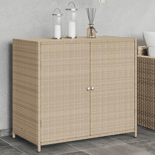 Home Outdoor OthersGarden Aufbewahrungsschrank, Beige, 83 x 45 x 76 cm, Polyrattan