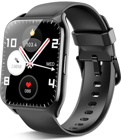 Smartwatch Damen Herren, 1,85Zoll HD Touchscreen Smart Watch mit Bluetooth Anrufe, 112 Sportmodi Fitnessuhr, Herzfrequenzmonitor Schlafmonitor Schrittzähler, IP68 Wasserdicht für iOS Android, Schwarz