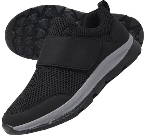 AEHO Scarpe Slip-on Fashion da Donna Scarpe per Diabetici vestibilità Extra Larga Scarpe in Pelle Casual Scarpe da Passeggio Scarpe Pianta Larga per Piedi Gonfi Artrite Edema Gonfio,Nero,40/250mm
