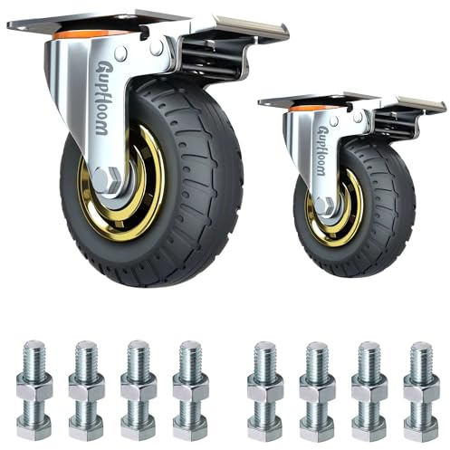 GupHoom 3 Inch Heavy Duty Rubber Swivel Caster Wheels Anti Skid Mute with 360 Degree Ball Bearing Castors Top Plate 2 Pack with Brake