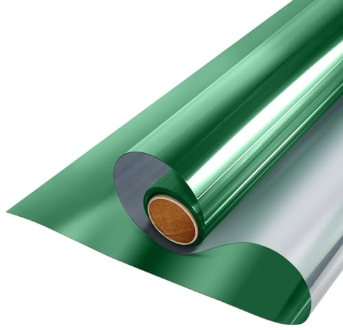 Vinilo Para Ventanas Efecto Espejo Cristal Unidireccional Lámina Protector Solar Privacidad, Película De Aislamiento Para Hogar Oficin，Lámina De Espejo Autoadhesiva, Verde(100x300cm(39x118in))