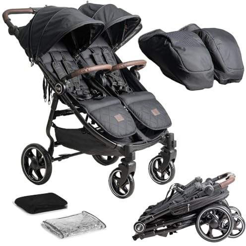 Olmitos - Silla de paseo Gemelar VentTwin+ para bebes - Ligera, Compacta y Versátil opción de carro gemelar - Capazo no incluido - Respaldos y Reposapiés ajustable Chasis de aluminio cuero de nailon