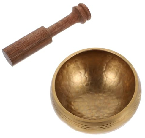 OFFSCH Handgefertigte Klangschale im Nepalesischen Stil mit Holzstab Bell Metall für Meditation und Yoga 9,5cm