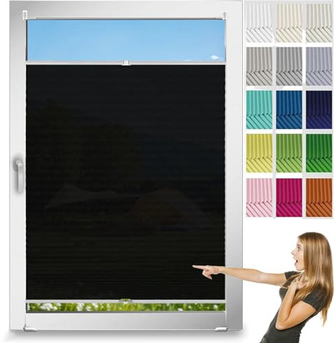 Faltrollo, Sichtschutz Plissee Klemmfix Rollos 58 x 220 cm, Klemmträger Befestigung Klemmträger, Plisee Rollo Ohne Bohren Klemmfix, Fenster Plissee Ohne Bohren, für Fenster & Tür, Schwarz