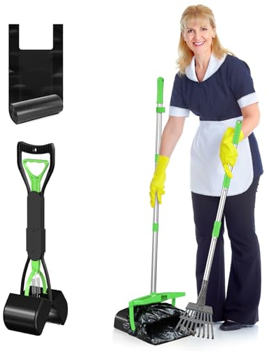 Eocnrhe Pooper Scooper with Bag Attachment, 50 inches Long Handle Pooper Scooper, Poop Scooper for Dogs, Dog Poop Scooper for Yard, Pooper Scooper for Large Dogs Heavy Duty, Poop Scooper Bin & Rake