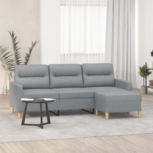 CINDERFUL 3-Sitzer-Sofa mit Hocker Hellgrau 180 cm Stoff,Dreisitzer Sofa mit Hocker: Modernes Design für Wohnzimmer und Entspannung Möbel, Wohnzimmer