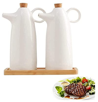 CGCSYZ Spender Bot Keramik für Olivensauce, staubdicht und auslaufsicher, mit Ausgießer, Flaschenverschluss aus Holz verhindert Oxidation, 300-ml-Flaschen(