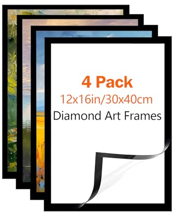 DEMOCRATIDO Diamond Painting Rahmen, 4 Packungen Diamond Painting Bilderrahmen 30x40 cm Schwarz Selbstklebend Magnetisch Bilderrahmen für Wanddekoration zu Hausee (Shwarz, 4 stück)