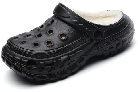 YUKTOPA Enfant Hiver Sabots Garçon Fille Fourrure Doublée Pantoufles Chaussons de Maison Chaussures de Jardin Respirant Antidérapant Noir 34/35