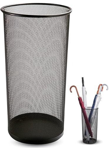 TECHZOCO Paragüeros de Malla Metálica, Soporte para Paraguas de Malla metálica, Porta Paraguas, Recipiente para Paraguas, Paragüero metálico de Malla, Altura 50 cm y diámetro 25 cm, Negro
