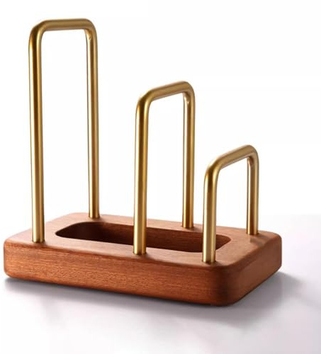 wiroouia Schneidebrett Organizer, Schneidebretthalter, Schneidebrettständer Mit Holzsockel, Tellerständer Für Küchenarbeitsplatte Mit Holzsockel Für Teller, Tablett und Pfannen, 16,6x10 cm