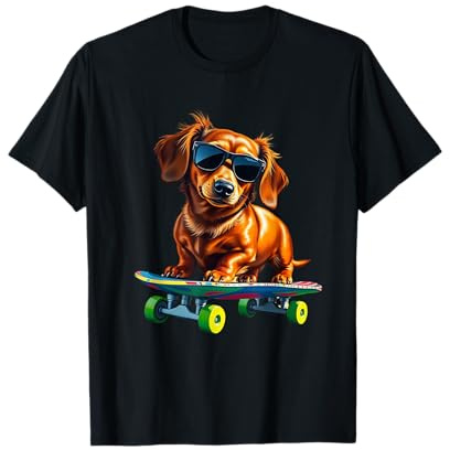 Dachshund auf Skateboard – Lustiges Hundedesign T-Shirt
