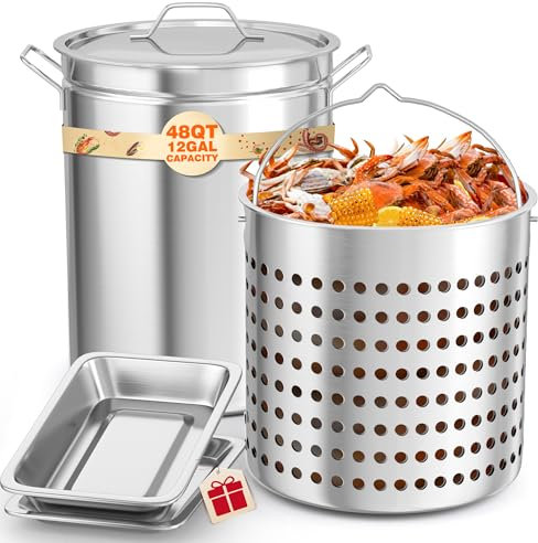 PYY Casserole à fruits de mer – 55 l – Friteuse à dinde avec égouttoir et couvercle, en acier inoxydable pour crabe, homard, écrevisse, crevettes, marmite frite pour rassemblements commerciaux en