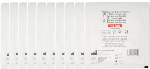 10 Buste di garza compressa sterile 10x10 cm a 8 pieghe (1 confezione da 10 pz)