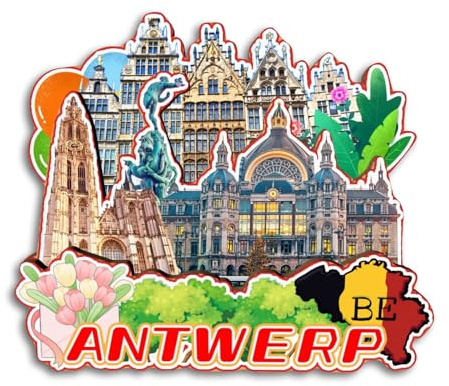 Quwsne Kühlschrankmagnet Antwerpen Belgien Kühlschrankmagnet Stadt Reise Souvenirs Touristengeschenke 3D klassische Sehenswürdigkeiten handgefertigt Handwerk Heimdekoration -3878