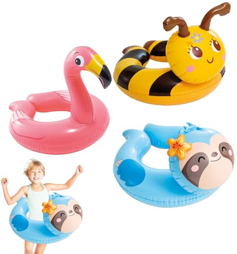 1 Stück Aufblasbarer Schwimmring, Biene/Flamingo/Waschbär PVC Wasserspielring,Schwimmreifen Wassersport Partyzubehör Schwimmringe Tierringe für Baby Kinder 2-6 Jahre Sommer Schwimmbad Pool Strand
