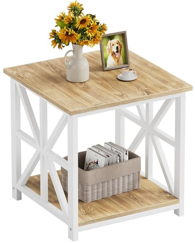 GreenForest Beistelltisch 50x50 cm, stabil & praktisch mit 2 Ebenen, Eiche | Landhausstil-Tisch, X-Gestell, belastbar bis 90 kg, für kleine Räume und Stilbewusste, Beistelltisch, Nachttisch, Sofatisch