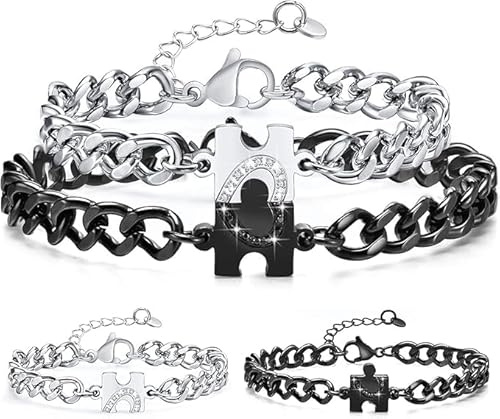 Sikweny 2 Piezas Pulseras Parejas Cadena justable Pulsera Personalizada Hombre Diseño de Rompecabezas Regalo Pareja Fuerte y Ligero y Portátil para Día de San Valentín Navidad