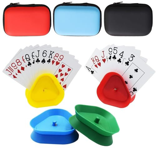 Satiskid 7 Pcs Playing Card Storage Set, 4 Pcs Triangle Plastic Card Game Holder and 3 PCS Playing Storage Box, Cards Games Accessory for Poker Parties, Family Cards Game