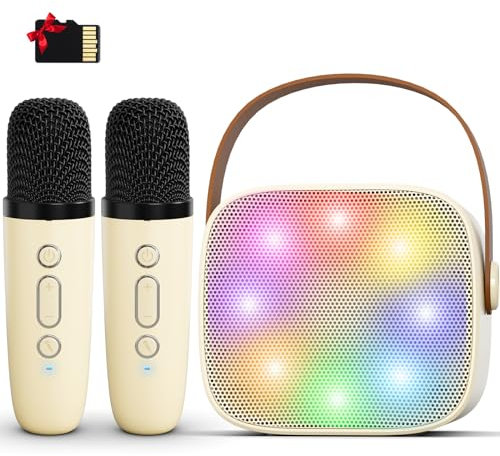 Mini karaoke per bambini e adulti, altoparlante portatile Bluetooth con 2 microfoni wireless per bambine e ragazzi dai 3 agli 11 anni, 12+ anni, regalo per feste di compleanno in famiglia