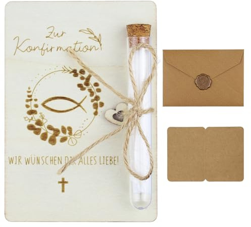Suysion Geldgeschenke Konfirmation – Geschenkverpackung aus Holz mit Karte & Umschlag – Konfirmation Geschenkidee Mädchen Junge – Geldgeschenk Jugendweihe