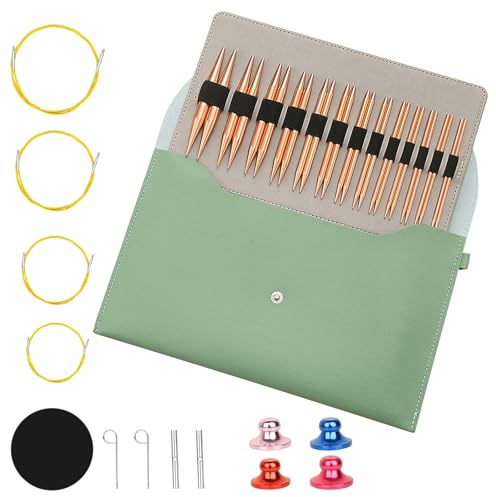13 paia di ferri da maglia circolari intercambiabili da 3 a 10 mm, con custodia e accessori, kit di ferri da maglia per principianti e adulti, facile da usare, accessorio per