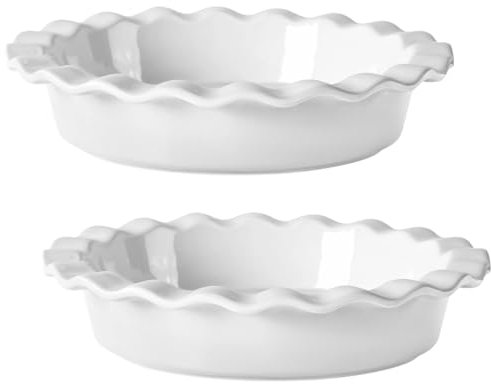 Set di 2 tortiere in ceramica bianca, 24 cm, per quiche e crostate, con bordi ondulati