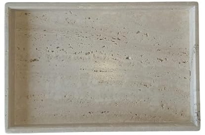 Vassoio in Travertino Naturale Kalu Creations - Vassoio Bagno Portaoggetti Decorativo, Porta Profumi e Candele - Organizer Bagno Pietra - Made in Italy - 30 x 20 cm