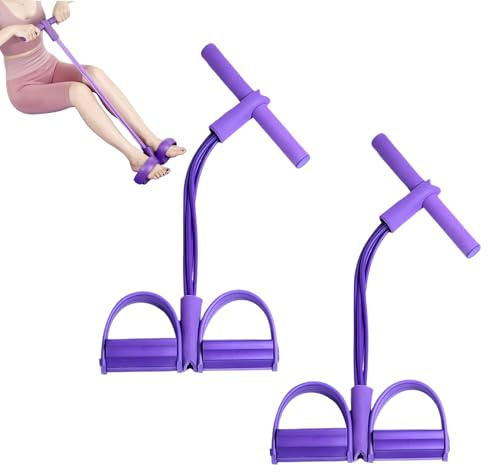 Bandes de Résistance Fitness - 2 pièces, 4 Tubes avec Pédale de Traction pour Chevilles et Bandes d'Étirement, avec Pédales Poignées, pour Abdominaux, Débutantes et Musculation des Bras & Jambes