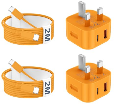 USB C Charger for iPhone 17 16 15 Charger 20W Fast Charger USB C Plug and Cable, 2 Pack Type C UK Wall Phone Power Adapter USBC Lead for iPhone 17/16/15/Pro/Max/Air/Plus/iPad/Samsung S25 Ultra/S24/S23