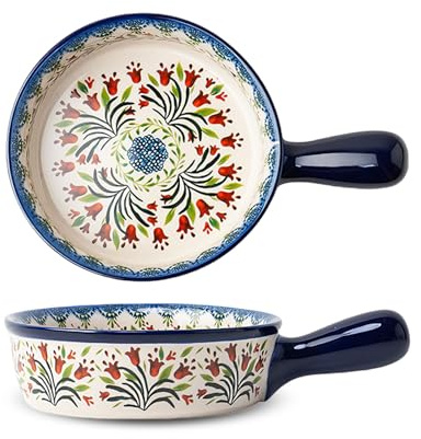 MIATTCLD Soup Bowls with Handle - 21oz Ceramic French Onion Soup Crocks, Stackable Soup Bowl Oven Safe for Chili, Beef Stew, Cereal,Casseroles Microwave & Dishwasher Safe (Boho 2)