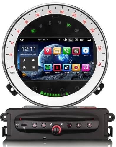 Erisin 7 Android 14 Navegador GPS Coche para BMW Mini Cooper R56 Radio Bluetooth Pantalla CarPlay inalambrico Android Auto DSP WiFi 4G Dab+ FM RDS Reproductor de CD Canbus [8-núcleos 4GB+64GB]