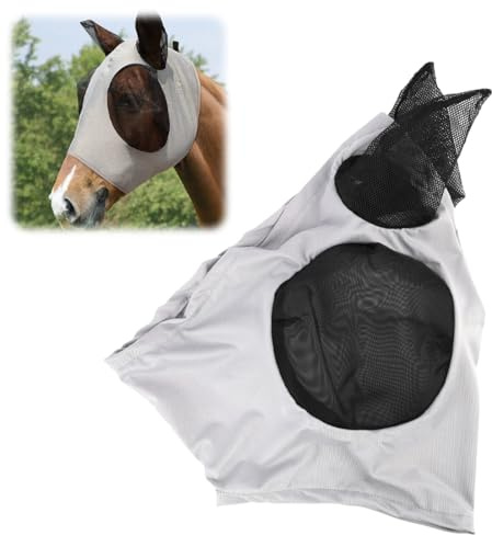 YUVKIN Masque de cheval, UV, Espace Large pour les Yeux, Protection des Oreilles, Doux pour la Peau, maille respirante, anti-moustiques, insectes, frein élastique, anti-mouches d'équitation