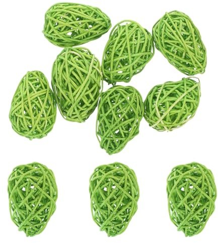 TOYZFRIENDY 10 Stück Frühlings Eier aus Natürlichem Rattan 6,5cm Grün Dekoration für Zuhause und Party Rattan Kugeln für Festliche Feierlichkeiten