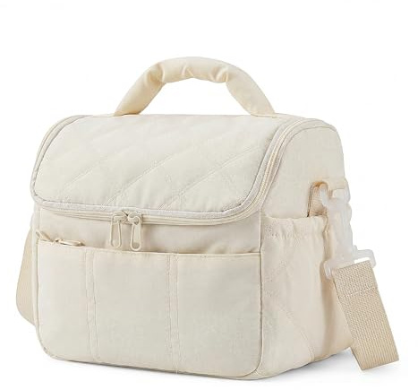 Nanxson Bolso Térmico de Doble Compartimento para Mujer Fiambrera Reutilizable con Correa Ajustable Para el Trabajo, Picnic, Viajes y Exteriores (6.7L,Beige) | Bolsa térmica pequeña, fiambrera de doble capa, bolsa grande a prueba de fugas para el almuerzo, ideal para picnics y viajes
