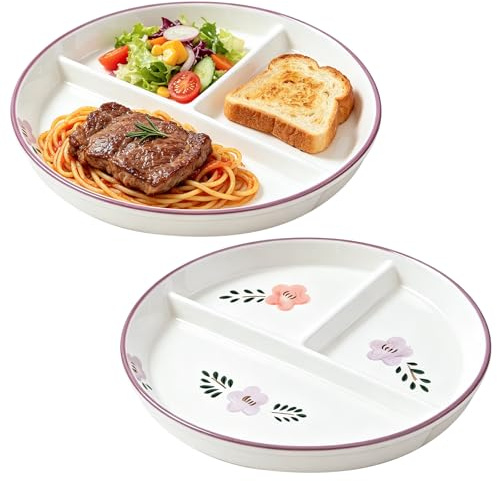 Porzellan Mittagessen Teller,2 Pièces Keramik Geteilte Teller,Geteilter Speiseteller Aus Keramik,Geteilter Teller Aus Keramik Für Partys,Snacks,Erwachsene,Splittergerichte,Salate,Küche,Desserts