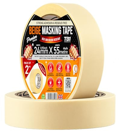 TB1 Masking Tape for Painting (2 Pack) – 24mm x 55m Painters Tape, Low Tack Crepe Paper Decorating Tape, Clean Removal, Residue-Free Paint Tape for Walls, DIY, Crafts & Multi-Surface Use