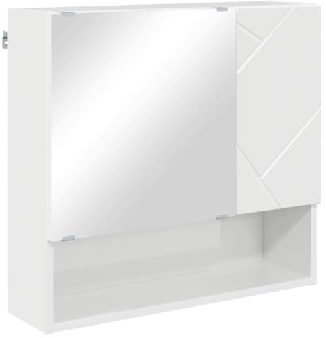 Ezbryzmatic Mirror cabinet high gloss white, 59 x 17 x 55 cm, made of chipboard, with 2 doors wall-mounted for bathroom, space-saving design, moisture resistant with powder coating with
