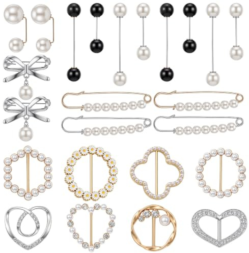 GEEHUA Lot de 16 broches en perles et 8 clips pour anneau d'écharpe